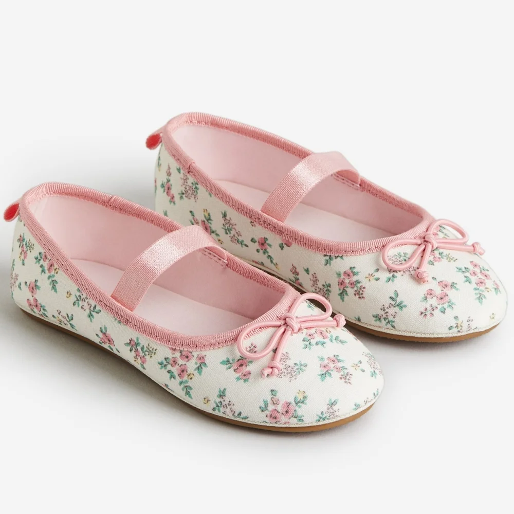H&M Girls Pink Floral Flower Ballet Flats Shoes Size 13.5 NEW